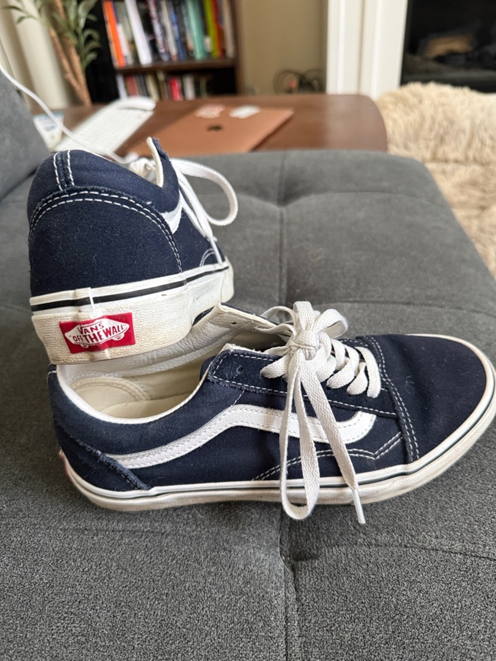 Vans Navy Canvas Old Skool Sneakers with White Stripe